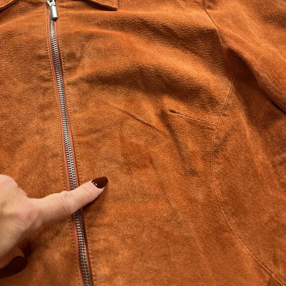 Clio Full Zip Suede Jacket 10 Orange Retro Rock Western Rodeo Cozy Chic Boho - Picture 4 of 12